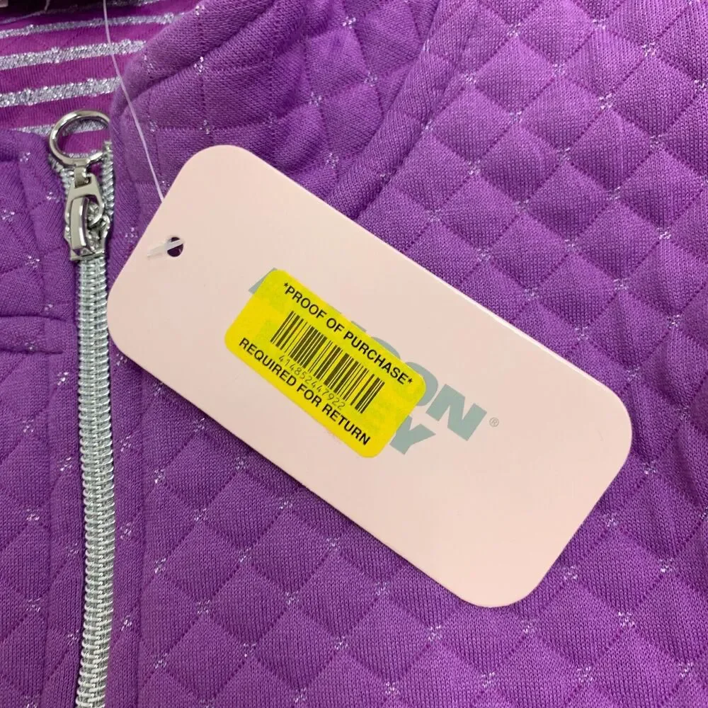 Allison Daley Quilted Vest Womens XS Extra Small Purple Sparkly Full Zip Pockets